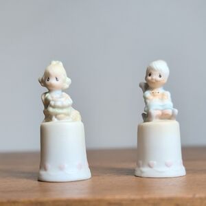 2 Precious Moments Decorative Thimble Set Mother Sew Dear And Purrfect Grandma